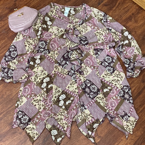 Tunic long mini skirt length dusty rose floral plus size 1X, emme true beauty. - Picture 2 of 7